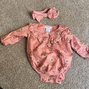 Haute Hippie Pink Floral Long-Sleeve Romper with Headband